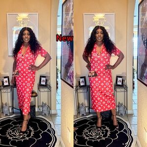 Chic Red Patterned Midi Dress